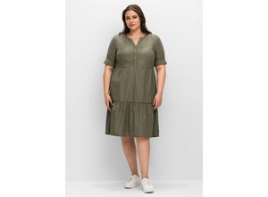 4063136765829 - Große Größen Kleid in Stufenoptik mit Lochmusterdetails khaki Gr40