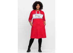 4063136769964 - Große Größen Sweatkleid mit Kapuze und Logo-Frontdruck mohnrot Gr40