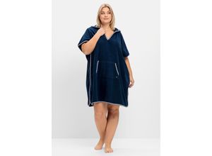 4063136771301 - Große Größen Bade-Poncho mit Kapuze aus Frottee marine Gr1