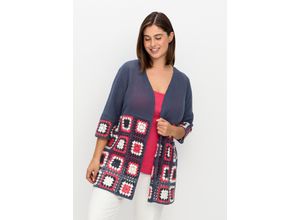 4063136771974 - Große Größen Longstrickjacke im Crochet-Häkelmuster indigo meliert Gr40 42