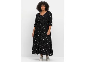 4063136772339 - Große Größen Maxikleid mit Punkteprint und gesmokter Taille schwarz gemustert Gr40