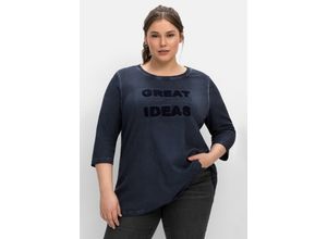 4063136799145 - Große Größen Shirt mit 3 4-Arm und Teddy-Stickerei vorn nachtblau Gr40 42