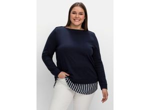 4063136807635 - Große Größen 2-in-1-Langarmshirt mit Ansatz aus Blusenstoff nachtblau Gr44 46