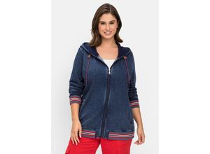 4063136839070 - Große Größen Sweatjacke in Denim-Optik mit Streifenbündchen dark blue Denim Gr44 46