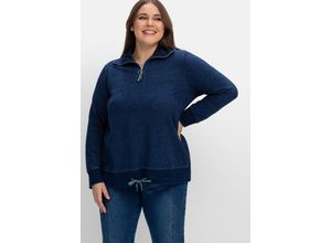 4063136839162 - Große Größen Sweatshirt mit Troyerkragen im Denim-Look dark blue Denim Gr40 42