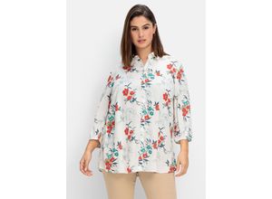 4063136845842 - Große Größen Bluse mit floralem Print und 3 4-Ärmeln weiß gemustert Gr44