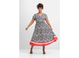 4063136846023 - Große Größen Kleid in Wickeloptik mit Alloverdruck schwarz gemustert Gr44