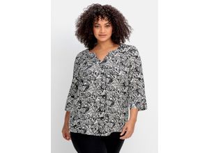 4063136846153 - Große Größen Tunika mit 3 4-Arm und Schmetterlingsprint schwarz gemustert Gr50