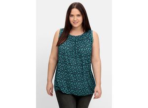 4063136846771 - Große Größen Top mit Allover-Blumendruck und Kellerfalten schwarz gemustert Gr42