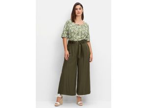 4063136847297 - Große Größen Culotte in Curvy-Schnitt ELLA mit Stoffgürtel dunkeloliv Gr42