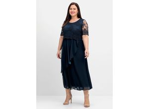 4063136849529 - Große Größen Abendkleid mit besticktem Mesh-Oberteil nachtblau Gr40