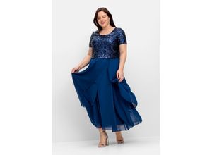 4063136851027 - Große Größen Abendkleid mit Paillettenoberteil und Lagen-Rock blau Gr40