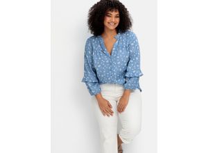 4063136851430 - Große Größen Twill-Bluse mit floralem Druck und Rüschendetails blau gemustert Gr40