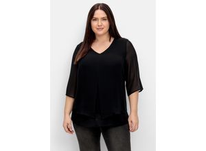 4063136853618 - Große Größen Chiffontunika in Layering-Optik mit 3 4-Ärmeln schwarz Gr42