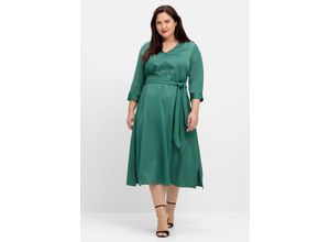 4063136853816 - Große Größen Kleid aus Crêpe-Satin mit 3 4-Arm und Bindeband opalgrün Gr40