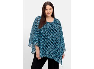 4063136853953 - Große Größen Chiffontunika im Poncho-Stil mit Alloverprint schwarz gemustert Gr48