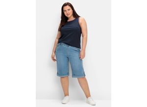 4063136854929 - Große Größen Jeans-Bermudas mit fixiertem Aufschlag blue bleached Denim Gr40