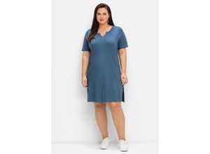 4063136858897 - Große Größen Jerseykleid mit hohen Seitenschlitzen taubenblau Gr42