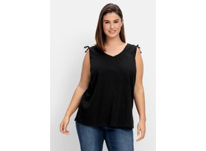 4063136859122 - Große Größen Top im Leinen-Mix mit Bindeband an den Schultern schwarz Gr42