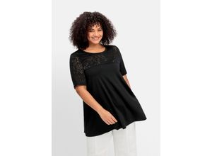 4063136859856 - Große Größen Shirt mit Lasercut-Muster in A-Linie schwarz Gr40 42