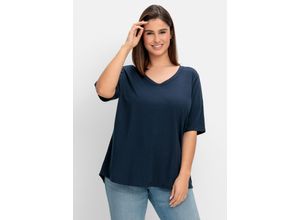 4063136859955 - Große Größen Shirt im Leinen-Mix mit Druck hinten nachtblau Gr40 42 4063136859955 - Große Größen Shirt im Leinen-Mix mit Druck hinten nachtblau Gr40 42
