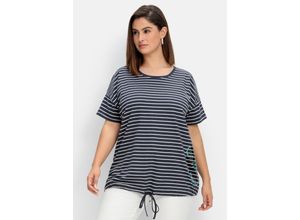 4063136861491 - Große Größen Ringelshirt mit Saum-Bindeband und Druck seitlich nachtblau gestreift Gr44 46