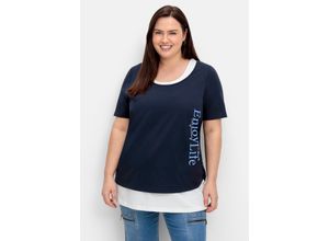 4063136861545 - Große Größen Jerseyshirt mit Wordingprint und separatem Top nachtblau Gr42