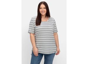 4063136861798 - Große Größen Ringelshirt mit Tunnelzug in der Seitennaht offwhite gestreift Gr44 46