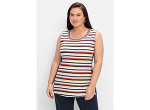 4063136863044 - Große Größen Geripptes Top mit Ringeln und Kontrasteinsatz weiß gestreift Gr50