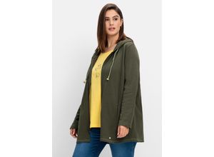 4063136863280 - Große Größen Sweatjacke mit Stickerei auf der Schulter in A-Linie dunkeloliv Gr44 46