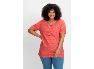 4063136864645 - Große Größen Leicht transparente Tunika mit Lochstickerei koralle Gr58