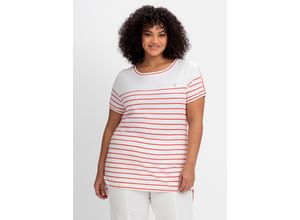 4063136865932 - Große Größen Ringelshirt mit Kontrastdetails rot gemustert Gr56 58
