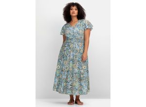 4063136873098 - Große Größen Maxikleid im Paisleymuster mit Smokbund blau gemustert Gr50