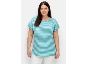 4063136874392 - Große Größen Oversized-Shirt mit garngefärbten Ringeln aqua Gr44 46