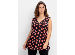 4063136874743 - Große Größen Jerseytop in Wickeloptik mit Herz-Alloverdruck schwarz gemustert Gr40