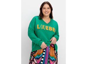 4063136875214 - Große Größen Sweatshirt mit Wordingprint in Kontrast blattgrün Gr44