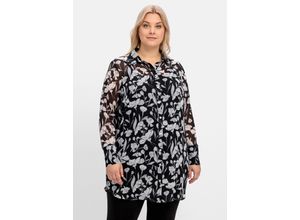 4063136875740 - Große Größen Floral bedruckte Chiffonbluse mit Unterziehtop schwarz-weiß gemustert Gr40