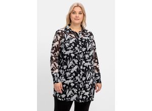 4063136875818 - Große Größen Floral bedruckte Chiffonbluse mit Unterziehtop schwarz-weiß gemustert Gr54