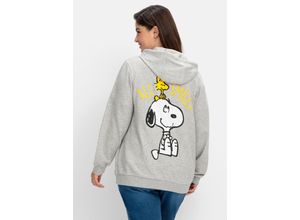 4063136876075 - Große Größen Kapuzen-Sweatjacke mit Snoopy-Print grau meliert Gr48 50