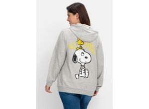 4063136876082 - Große Größen Kapuzen-Sweatjacke mit Snoopy-Print grau meliert Gr52 54
