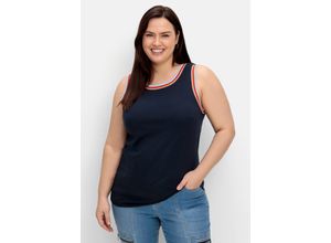 4063136876372 - Große Größen Jerseytop mit gestreiften Rippbündchen nachtblau Gr50