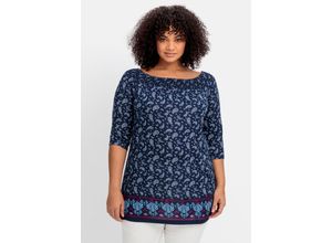 4063136877300 - Große Größen Carmenshirt mit Paisleymuster und 3 4-Arm nachtblau gemustert Gr52 54