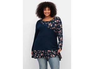 4063136882632 - Große Größen Longshirt mit floralem Druck in Double-Layer-Optik nachtblau gemustert Gr40 42