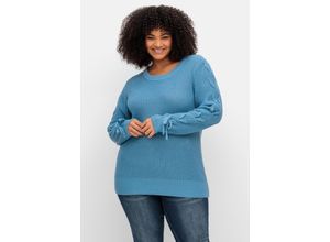 4063136883325 - Große Größen Pullover mit eingeflochtenen Bändern am Ärmel blau Gr52 54