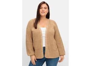 4063136884667 - Große Größen Strickjacke in leichter A-Linie und offener Form cappuccino meliert Gr40 42