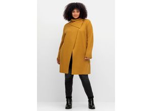 4063136884827 - Große Größen Kurzmantel in Wickeloptik mit weitem Kragen senfgelb Gr42