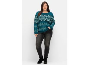 4063136886456 - Große Größen Pullover mit Jacquard-Strickmuster dunkelpetrol gemustert Gr40 42