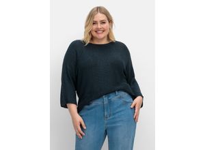 4063136886517 - Große Größen Oversized-Pullover mit 3 4-Arm aus Bändchengarn nachtblau Gr44 46