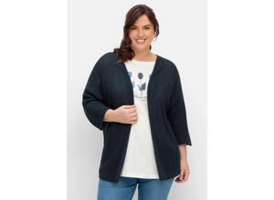 4063136886609 - Große Größen Strickjacke mit 3 4-Fledermausärmeln aus Bändchengarn nachtblau Gr40 42