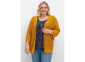 4063136886685 - Große Größen Strickjacke mit 3 4-Fledermausärmeln aus Bändchengarn senfgelb Gr52 54